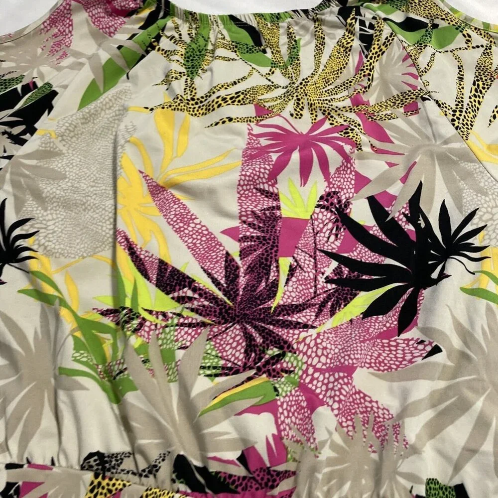 Robert Louis Women's Cold Shoulder Blouse Top Size Small Beige Tropical Print - Picture 8 of 11